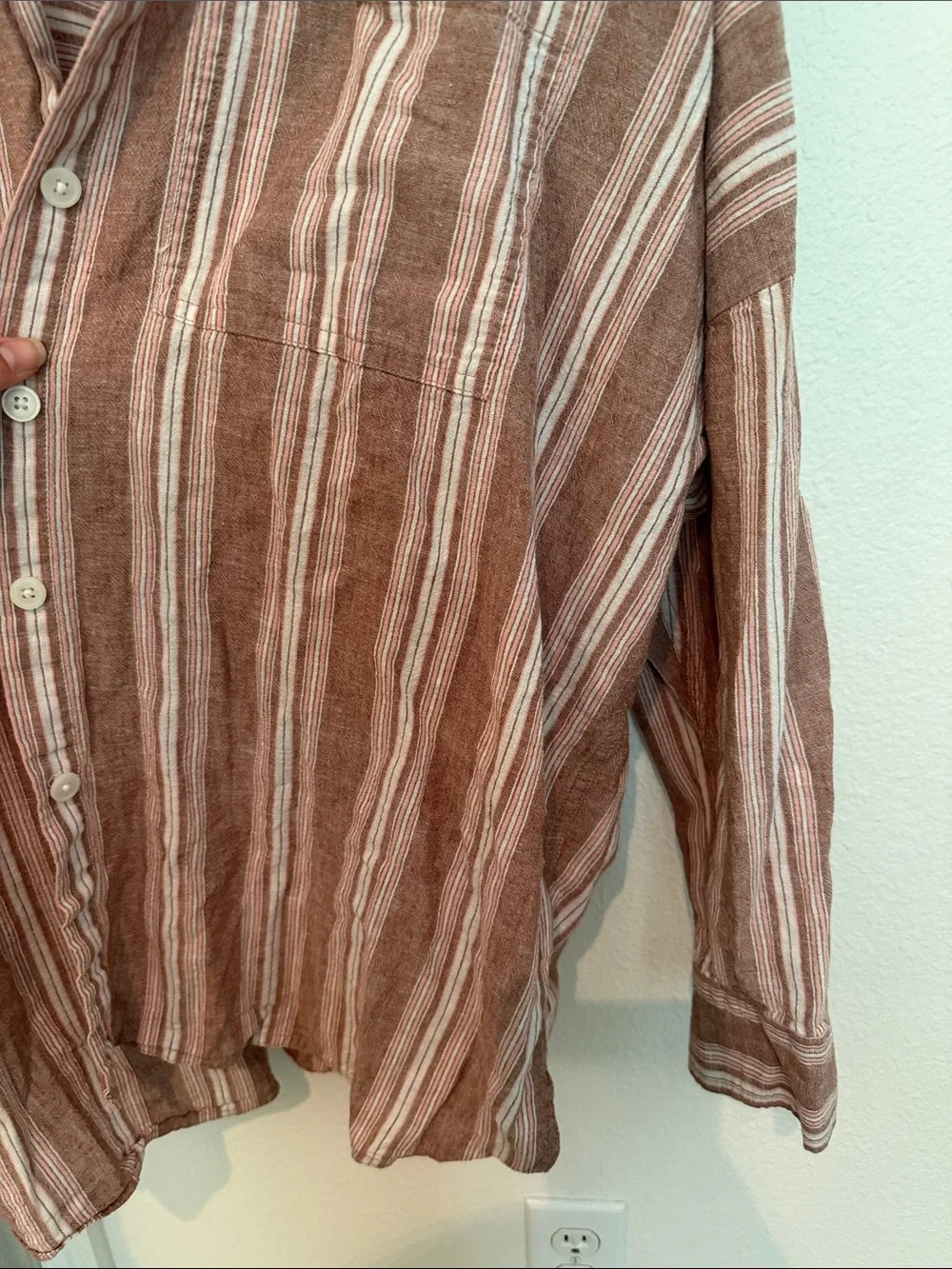 American Eagle Outfitters women Striped Button-Up Shirt go big beach shirt